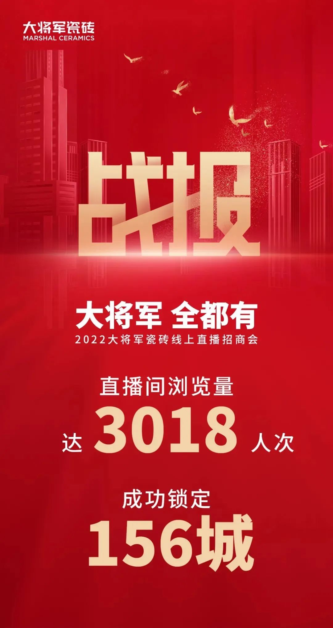 2小時(shí)，156城！大將軍瓷磚2022首場(chǎng)直播招商峰會(huì)圓滿收官！(圖2)